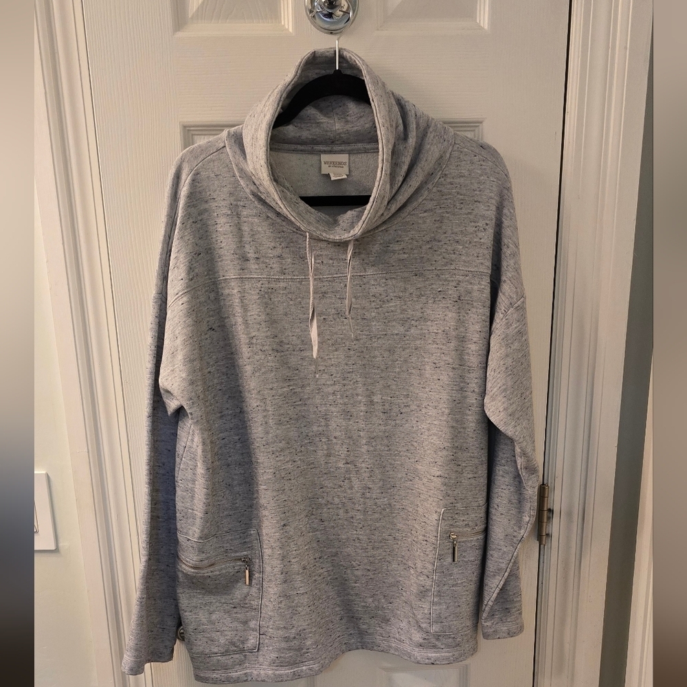Chicos Purple Heathered Tunic With Drawstring Neckline, Size 3, (1028)